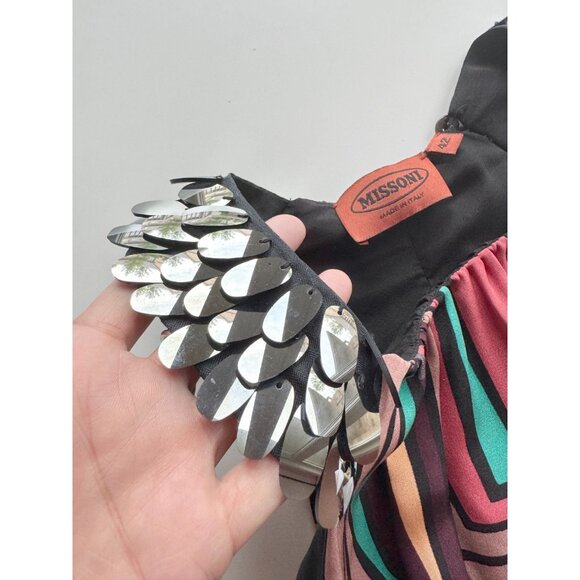 MISSONI Multicolor Graphic Print Silk Pailette Halter Sheath Dress, Size 42/M - Picture 7 of 12